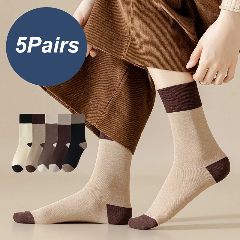 Calcetines gruesos de algodón de alta calidad para hombre, medias de tubo medio de felpa, cálidos, cómodos, prevención de olores, otoño e invierno, 5 pares