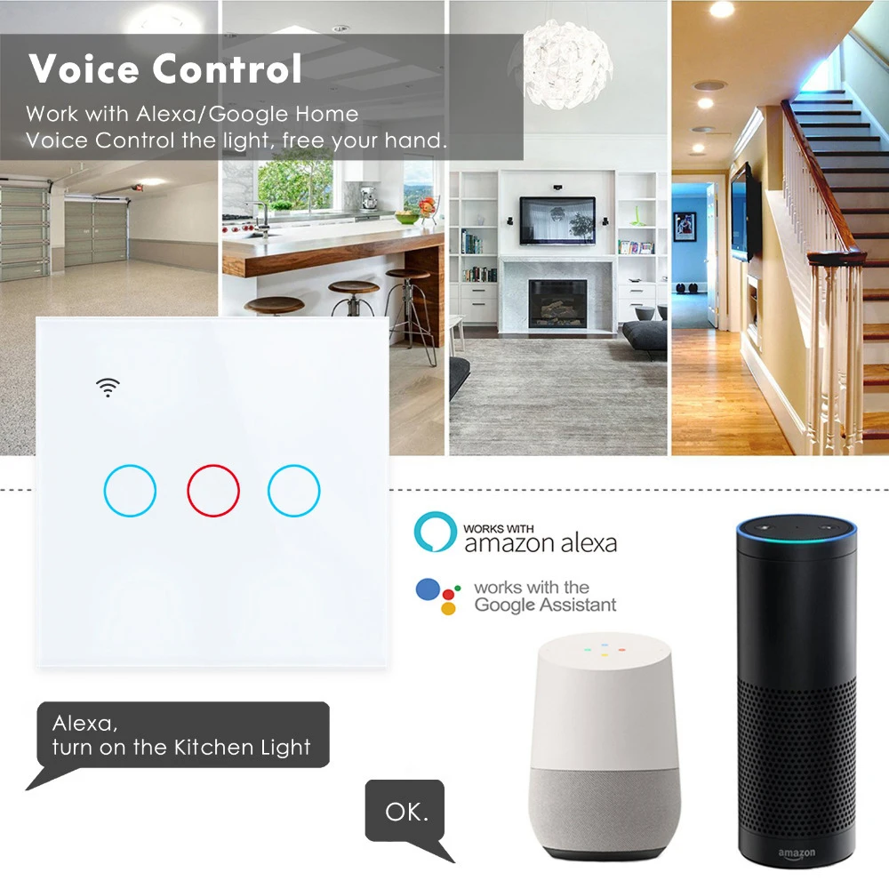 STLF Us 3gang Hotel Room Home Wifi Tuya التحكم عن بعد باللمس الجدار التبديل مفاتيح الإضاءة الذكية العمل مع Alexa Google Assistance #6