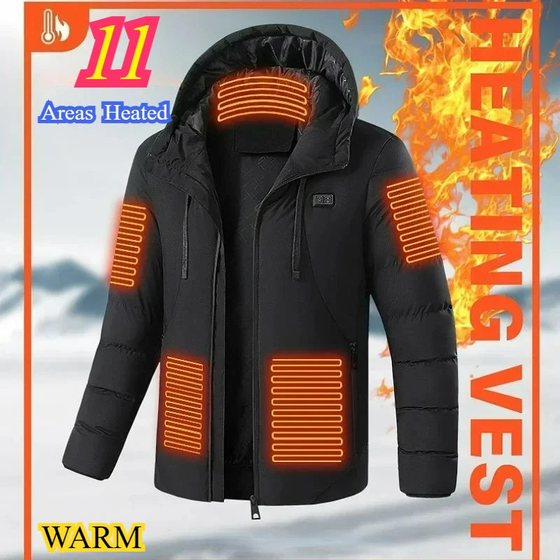 

Men Winter 11 Areas Heated Warm Jacket USB Electric Heating Parkas Self-heating Jackets Womens Ski Windproof Hooded Padded Coat