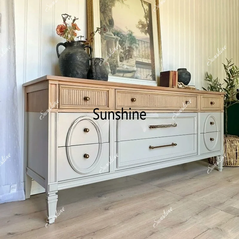 French simple color matching solid wood, bedroom bedside locker, small apartment living room