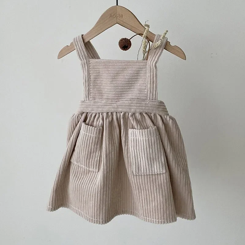 Girl Dress Spot Korean Style Spring and Autumn Baby Corduroy Dress 100 Days Old Girl Baby Artistic Sundress Princess Style Dress