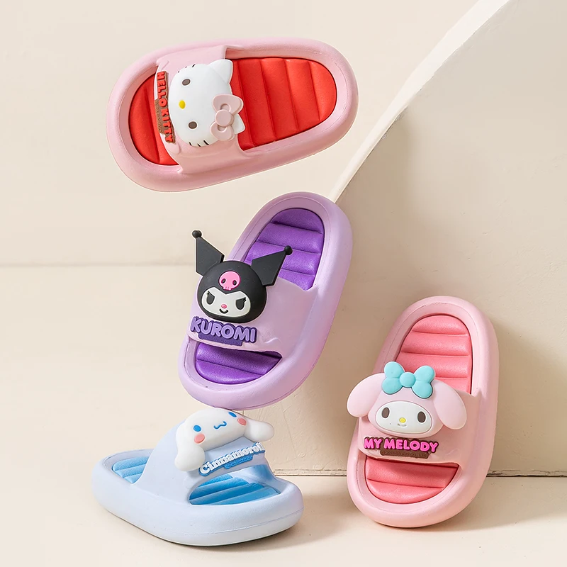 

Miniso Sanrio Children's Slippers Kuromi Hello Kitty Kids Summer Cartoon Non-Slip Soft Soles Children Indoor Home Baby Sandals