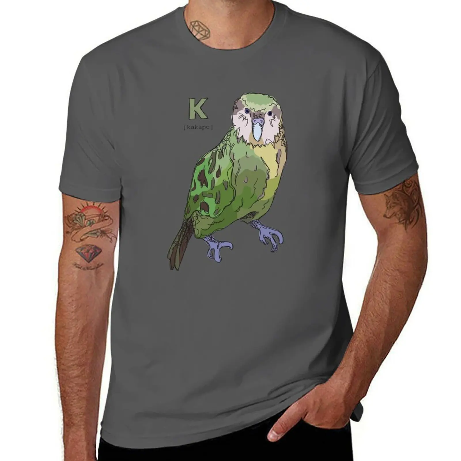 

K for Funky Alphabet: Animal is Kakapo T-Shirt Large Size Short Sleeve T-Shirt
