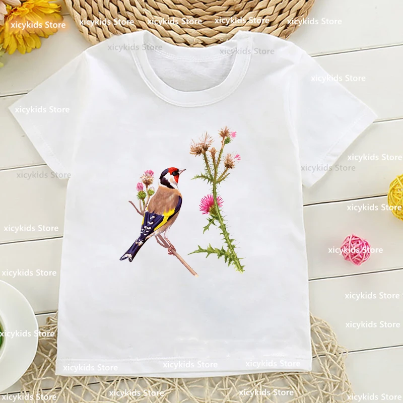 New Kids Tshirt Interesting Birds European Goldfinch, Long Tailed Tit Animal Print T-Shirt For Girls Fashion Harajuku Boys TShit