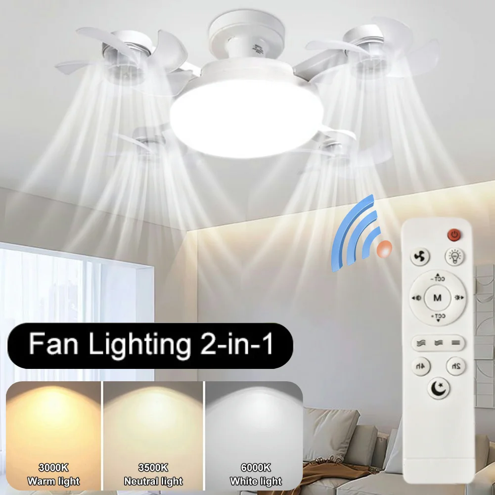 

E27 Вентилятор для дрона со светодиодной подсветкой, пульт дистанционного управления, бесшумный потолочный вентилятор, универсальный затемняющий вентилятор для столовой, спальни, гостиной