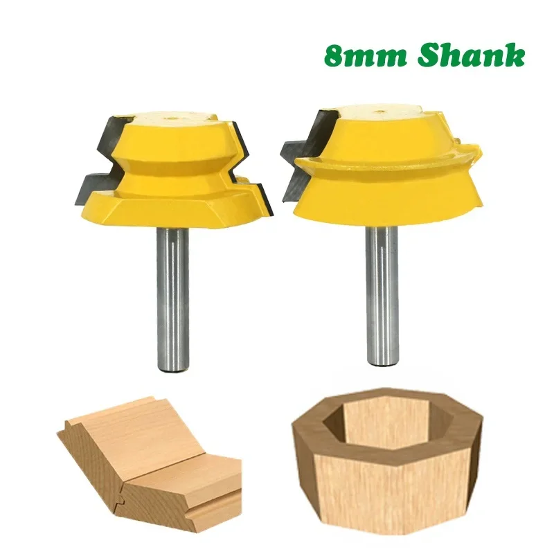 2pcs 8mm Shank Lock Miter Tenon Router Bits 22.5 Degree Glue Joinery Milling Cutter Set for Wood Woodwork Cutter