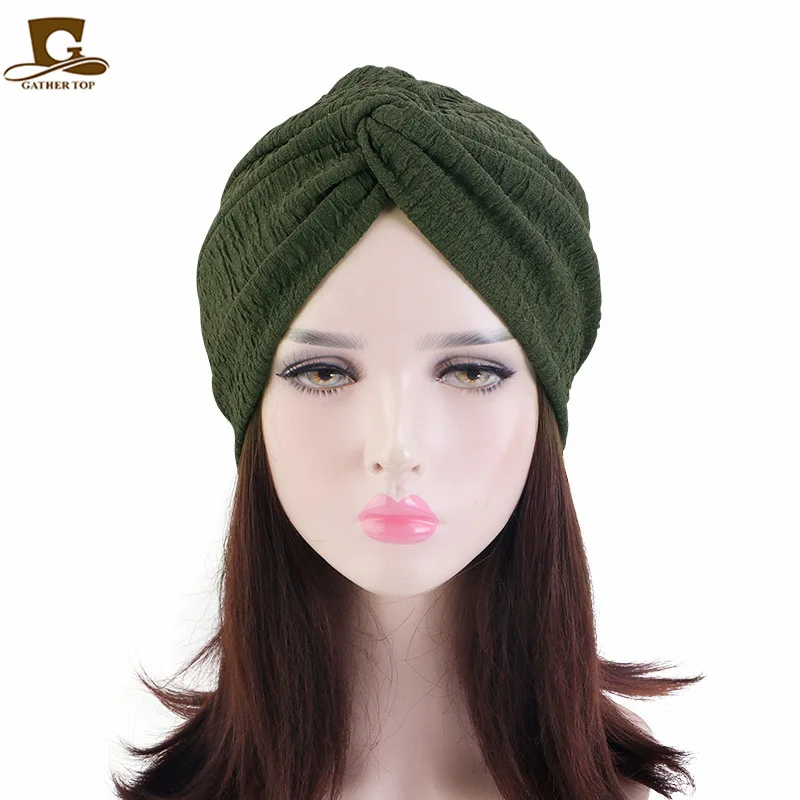 Pineapple flower cross twist hat, pure color national turban hat Indian hood hood