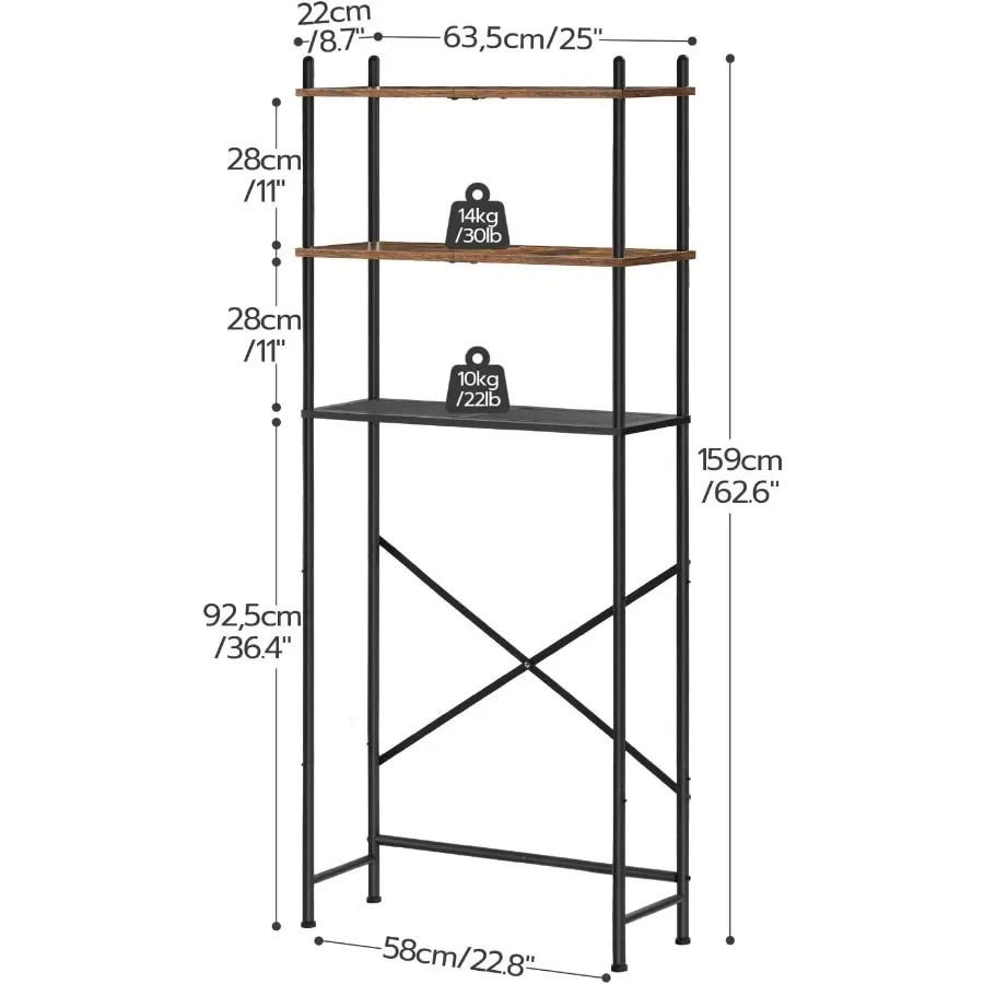 

Полка для ванной комнаты, трехъярусная полка для хранения над унитазом, отдельно стоящая экономия места, регулируемая и простая сборка для небольшой ванной комнаты