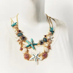 Fashion Crystal Starfish Shell Collarbone Chain Necklaces Bracelets Sets Beach Jewelry