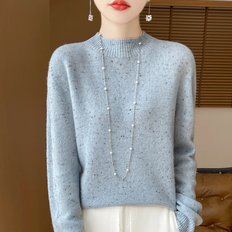 

MEELEX Autumn Winter Half High Neck Women 100% Merino Wool Sweater Knitted Pullover Warm Blouse Woman Cashmere Sweater