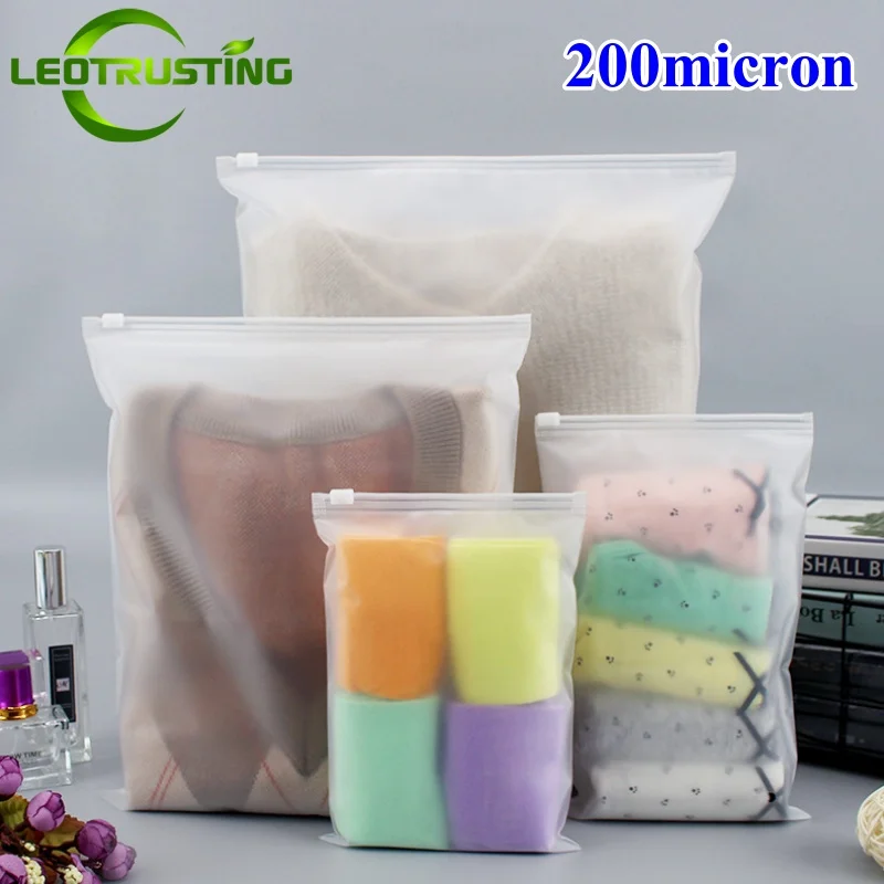 50PCS Thick 200Micron Frosted Garment Zipper Bags DIY Xmas Gift T-shirt Underwear Socks Toys Towel Portable Packaging Pouches