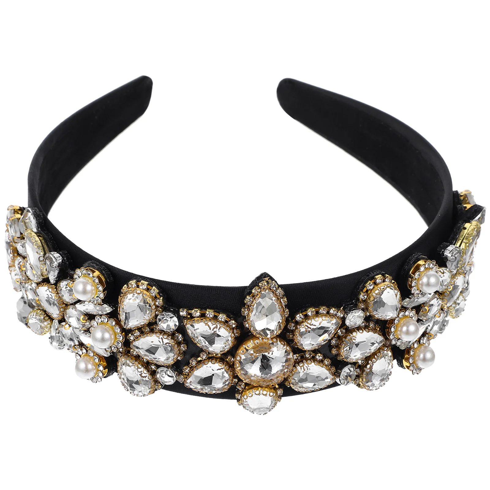 

1pc Pearl Hair Hoop Rhinestone Wide Rim Headband Vintage Fashion Hair Band For Daily Party Engagement Women Gift Black White
