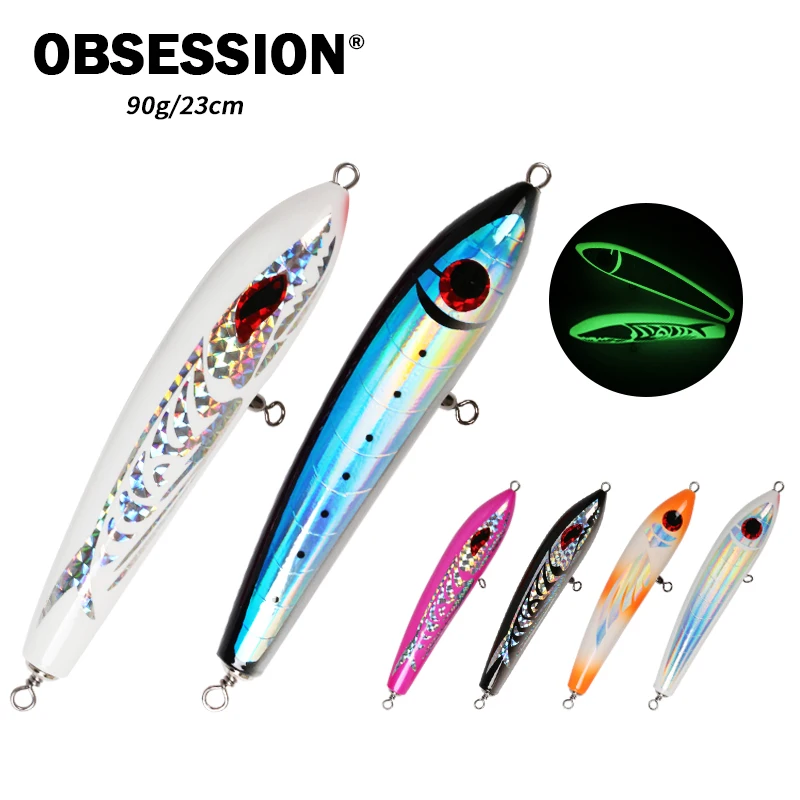 

OBSESSION 90g23cm Trolling Lure Saltwater Fishing Bait Big Game Handmade Wooden Topwater GT Bait Treble Hook Woodend Pencil Lure