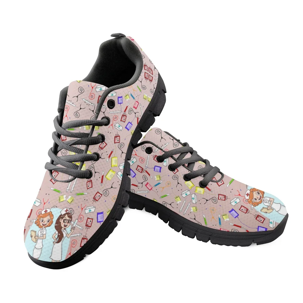 Ladies Lace Up Sport Jogging Running Shoes For Women 2025 Summer Sneakers Nurse Walk Casual Shoes Doctor Print Mesh Womens Flats
