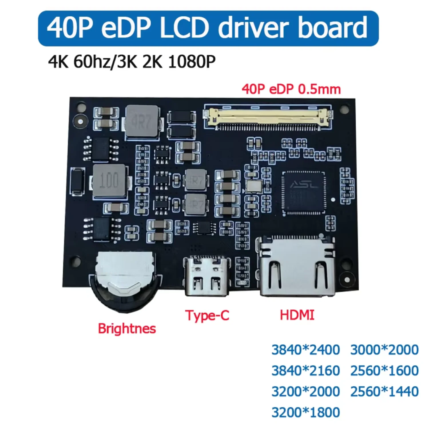 HDMI to EDP Driver Board 4K 60HZ 3K 2K 1080P Compatible with 10-inch -18.4-inch Laptop Screen W PD/QC Protocol