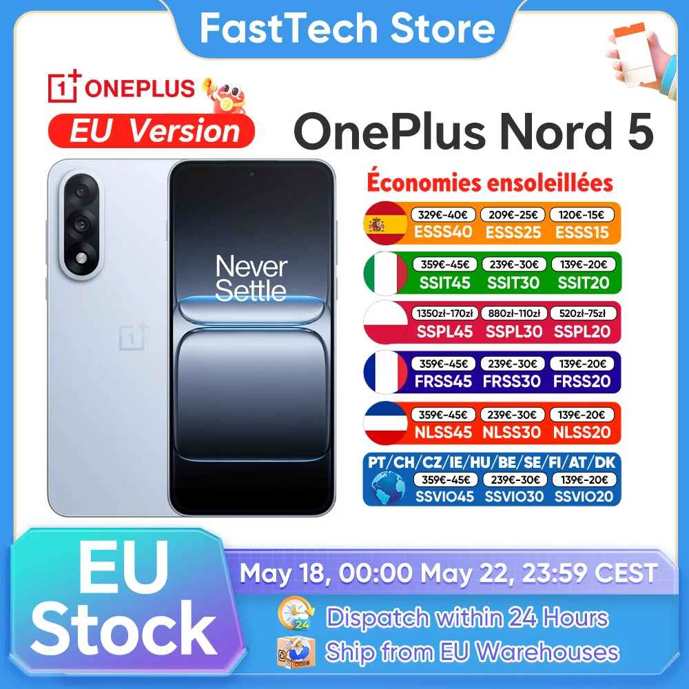 New OnePlus Nord 5 Smartphone 5G Snapdragon™ 8s Gen 3 144 Hz 6.83”AMOLED Display  5200mAh 80W SUPERVOOC 50MP Dual Cameras