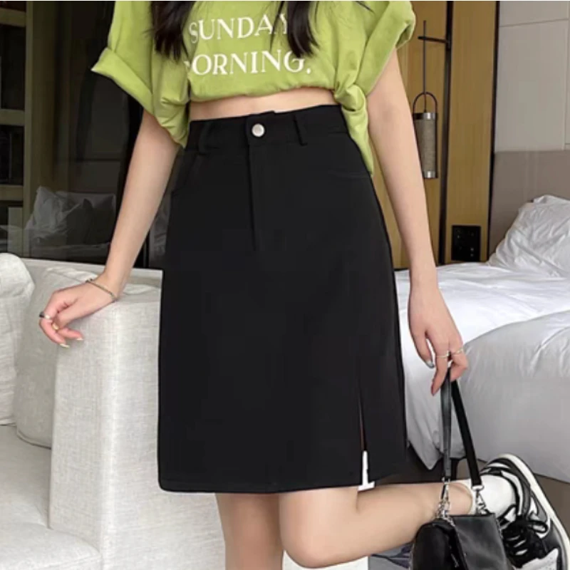 

Юбки женские длиной до колена винтажные с разрезом по бокам M-4XL нерегулярная летняя уличная одежда повседневная мода в корейском стиле Mujer простая женская новинка