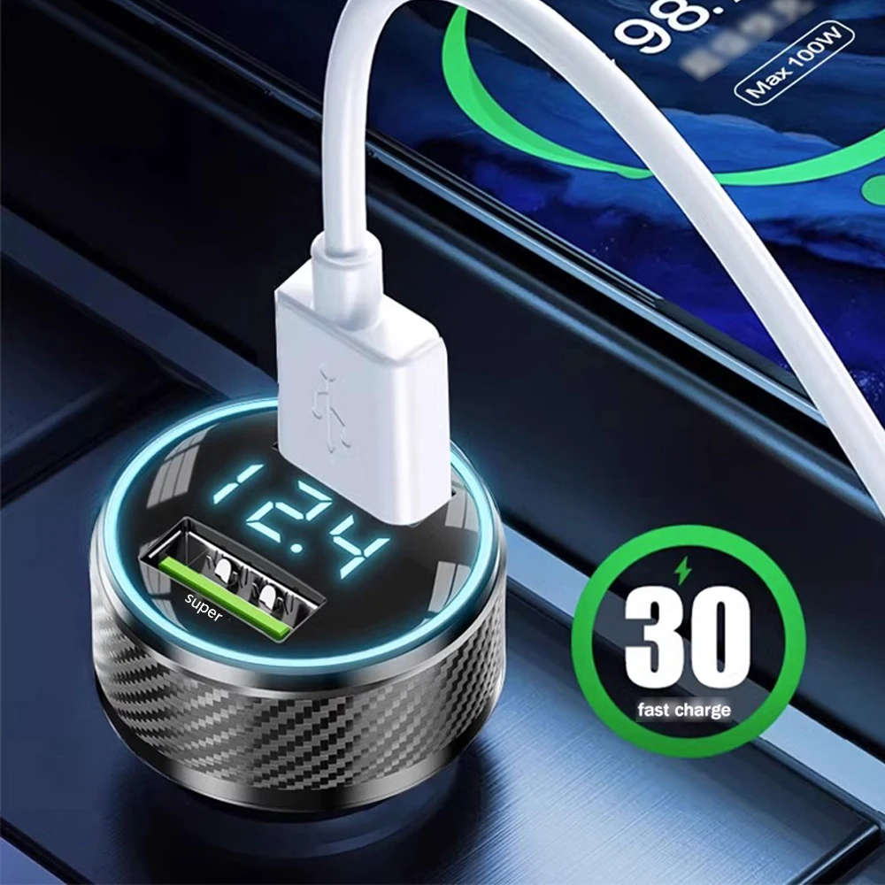 66W Car Charger Mobile Phone Fast Charging Cigarette Lighter Conversion Plug Car Charger Dual USB Car Digital Display