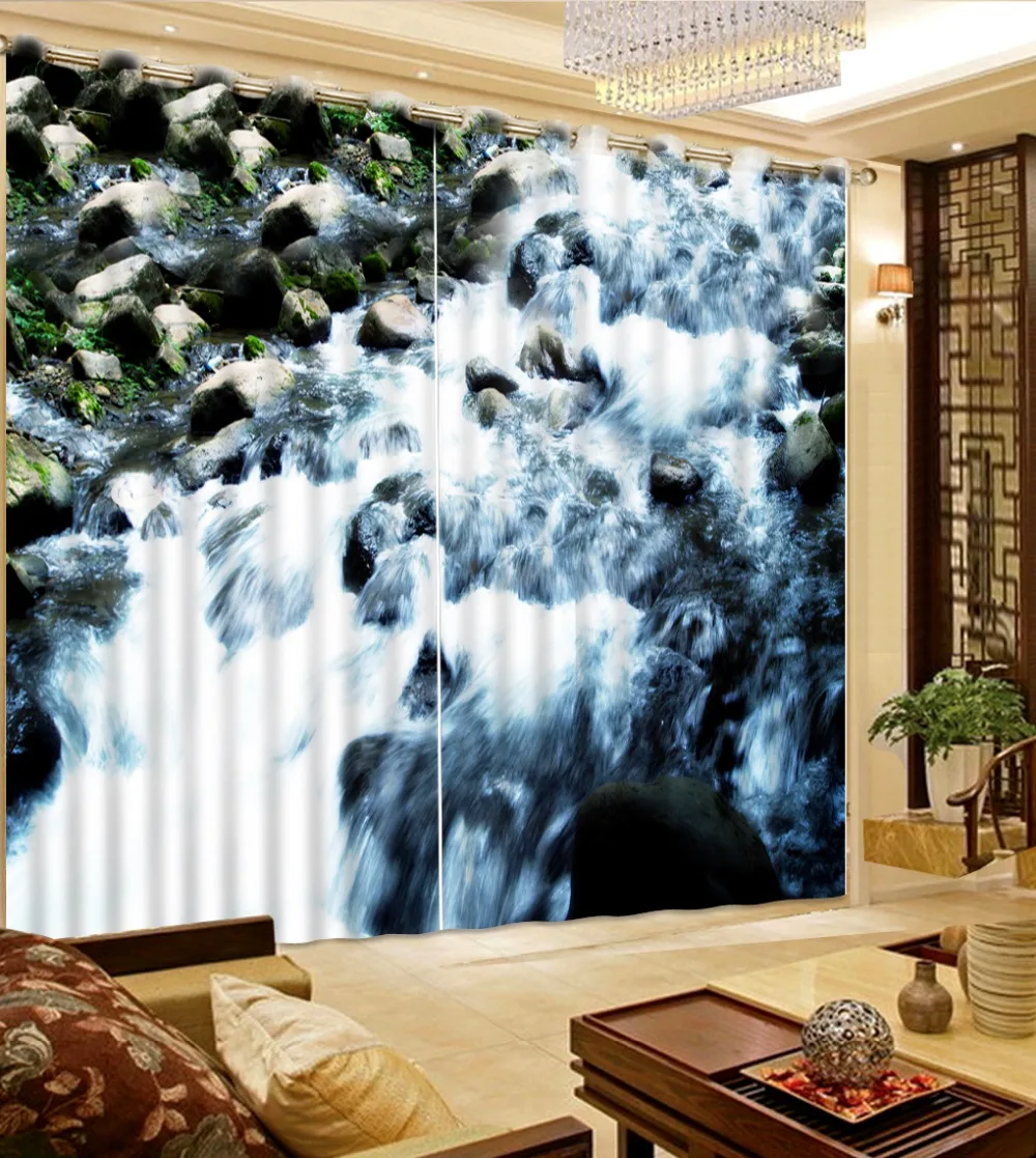 curtains 3d Beautiful Photo Photo Customize size Natural landscape stone water nature window curtains