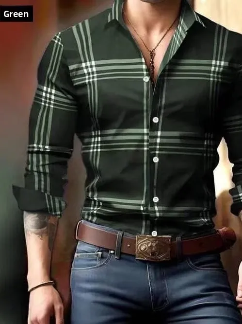 

Men's Long Sve irt Casual Faion Plaid Busin Stand Fit Polyester Spring Autumn New Arrival Vintage Sle