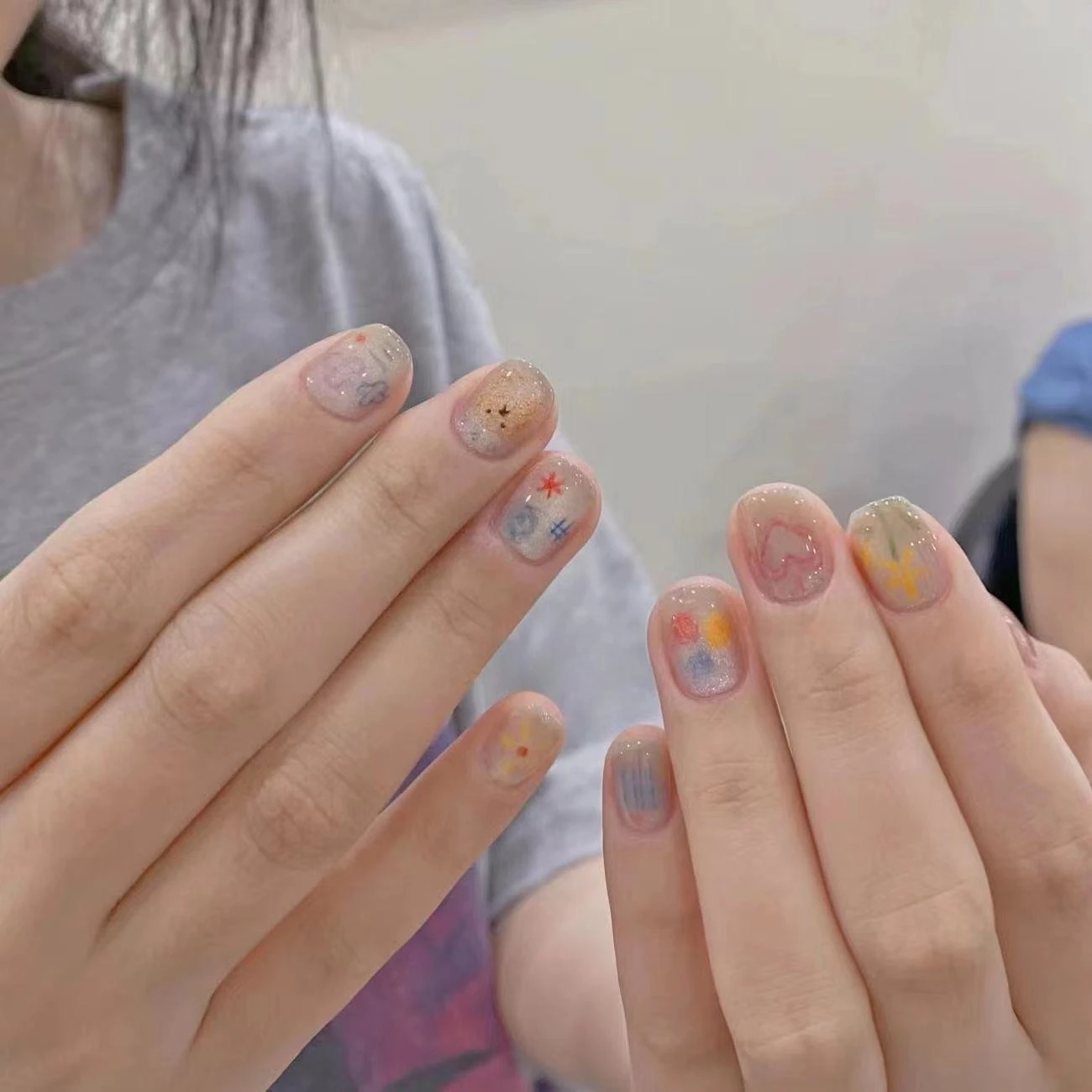 10 pçs colorido olho de gato artesanal unhas falsas dopamina brilhante bonito curto quadrado redondo imprensa no prego artificial wearable gel dicas de unhas