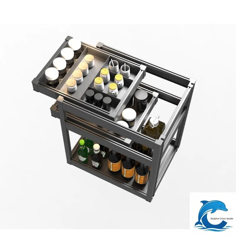 Suitable for Tempered Glass Spice Rack, 3-Tier Pull-Out Drawer, Kitchen Cabinet Seasoning Organizer