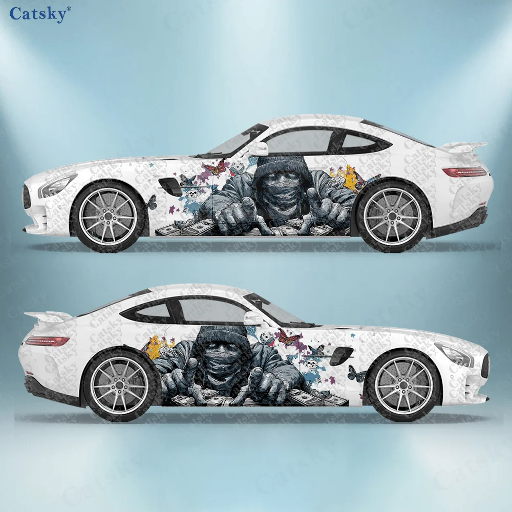 2pcs Wealth Master Car Side Decals, Self-Adhesive PVC Waterproof & Scratch-Resistant Stickers, Fashionable Decals