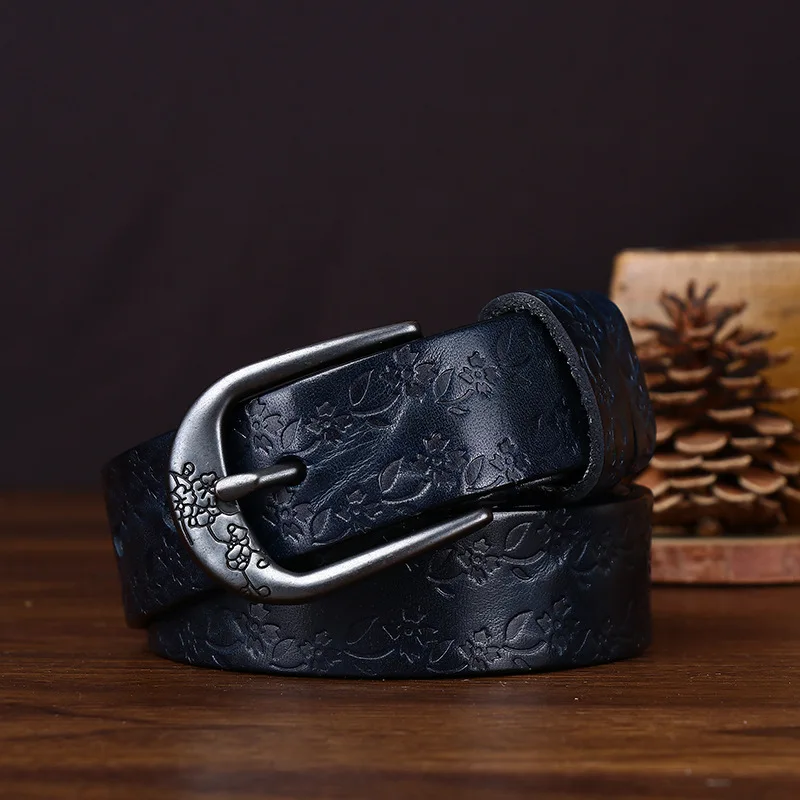 Retro Vegetable Tanned Leather Belt Women Embossed National Trend Waist Belt