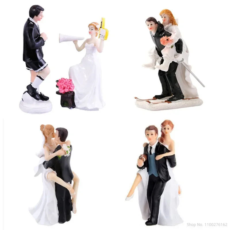 Funny Wedding Cake Toppers Dolls Romantic Bride And Groom Figurines Stand Topper Decoration Supplies Marry Resin Figurine