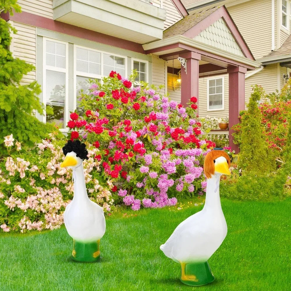 Funny Cute Goose Statue Wig & Headwear Combo Set, Holiday Porch Yard Decor, Decorative Wig Headgear Only, Goose Not Included