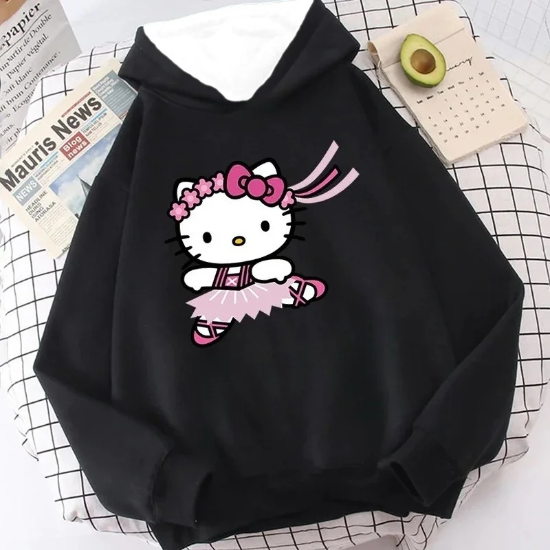 سترة هالو كيتي العصرية واللطيفة ذات القلنسوة الكرتونية، بلوزة دافئة للخريف والشتاء، سترة مريحة وناعمة وعالية الجودة