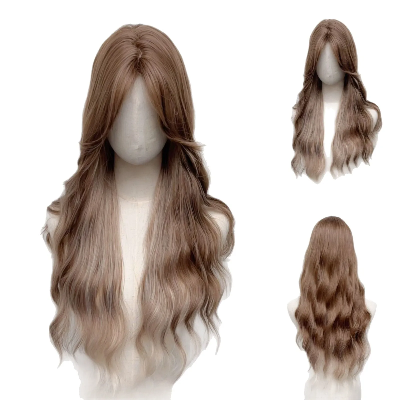 Forehead Lace Wig For Women, Retro Gold Brown Gradient Full Head Design, European And American Style