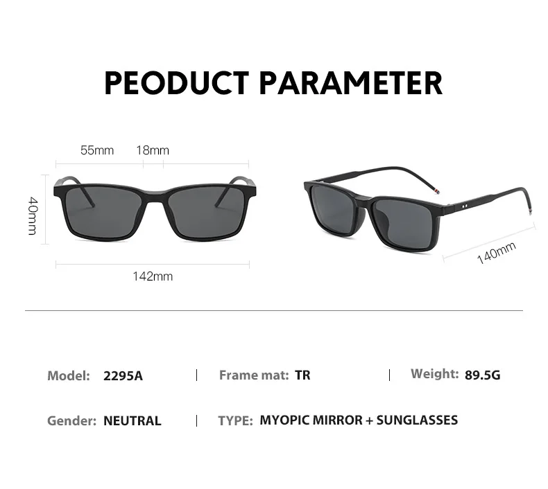 VCKA 5 Clips Magnet Sonnenbrille Objektiv Männer Myopie Fahren Gläser TR90 Rahmen Anpassen Rezept-0,5 ZU-6,0 Frauen brillen – Detail 6