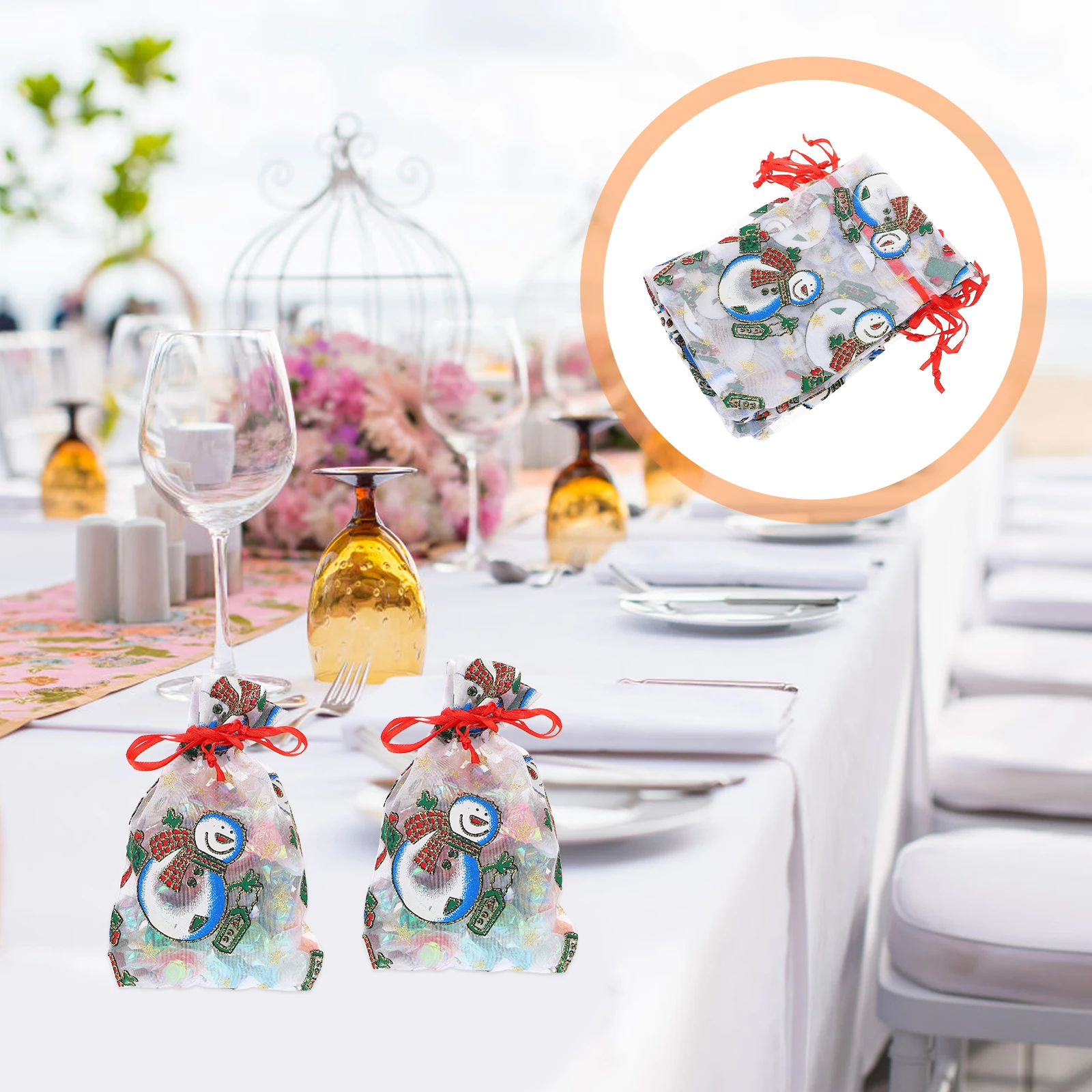 

50 Pcs Christmas Gift Bag Sweet Children's Party Sweets Package Bags Craft Xmas Organza Favor Boxes for