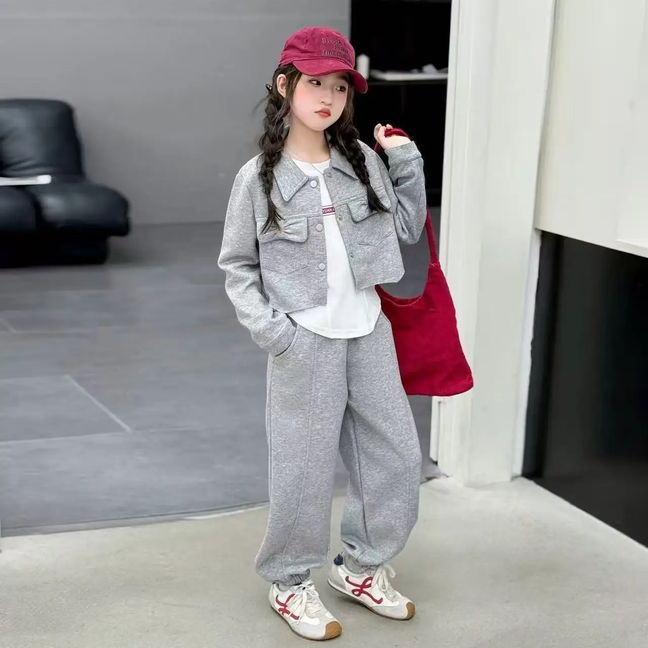 

2026 Spring Autumn Teens Clothes Children Set Bow Crop Top Cardigan Sweatshirt + Ankle-tied Pant Suit Tracksuit 5-14 Years