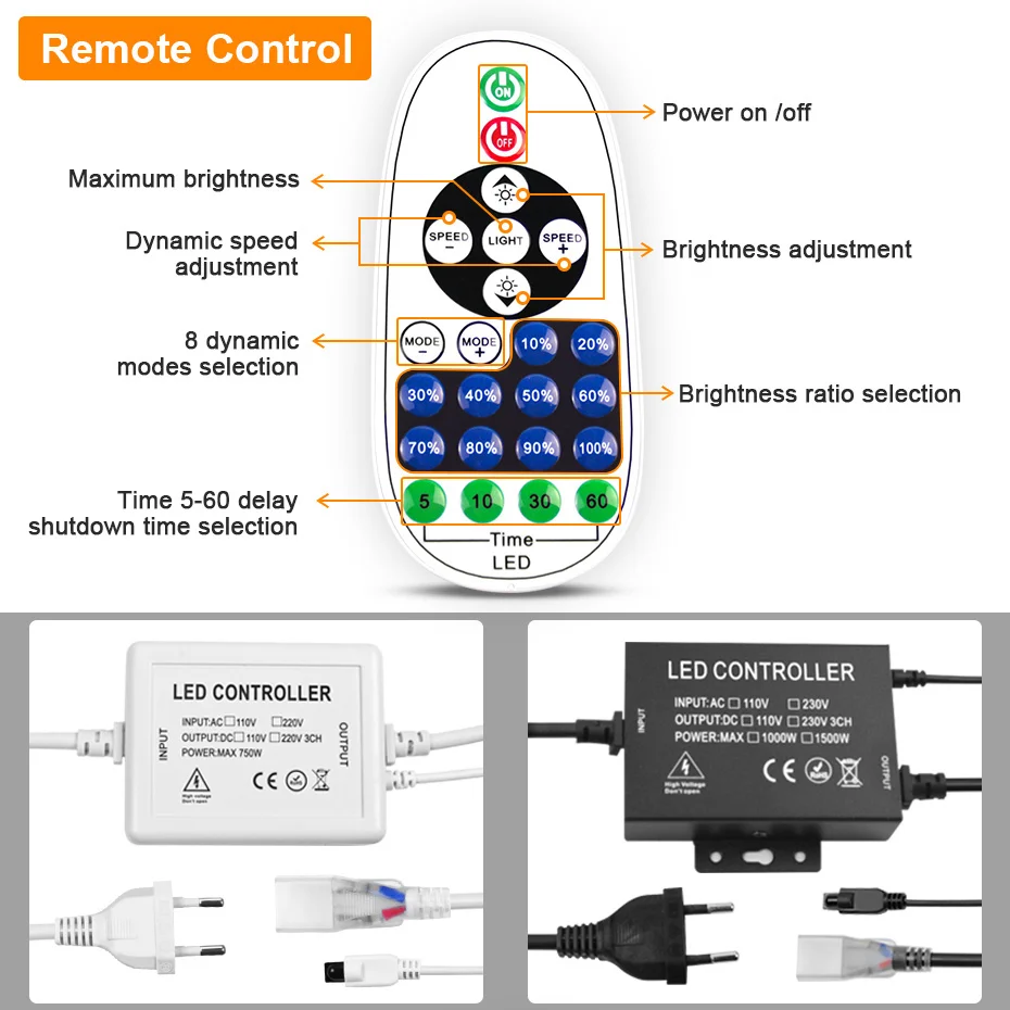 1m 100m Remote/Bluetooth/WiFi 220V Neon Light Led Strip Light Cold Warm White EU Plug 750W 1500W Led Neon Ribbon Outdoor Home