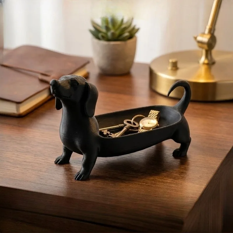 3D Printed Minimalist Style Dachshund Storage Tray, Cute Desk Ornament for Rings, Watches Bedroom Jewelry Holder Home Decor Gift
