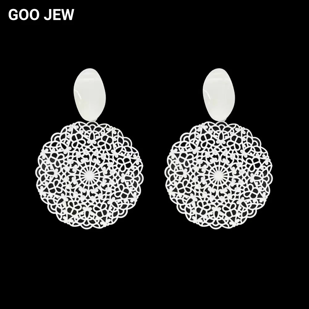 GOO JEW Vintage All White Filigree Earrings Exquisite Filigree Ear Studs for Women Elegant Jewelry