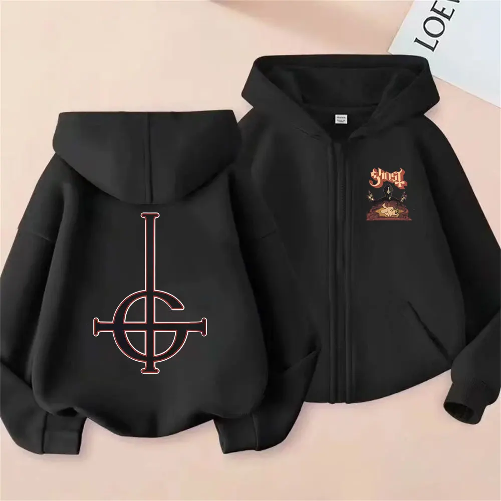 

Ghost Band Skeleton Zipper Hoodie Men Women Hip Hop Rock Oversized Zip Up Jacket Coat Male 90s Classic Gothic Punk Metal Hoodies