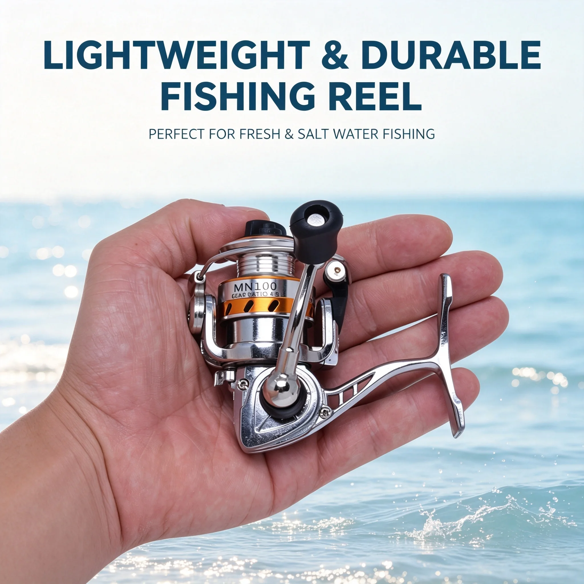 1 PC MN100 Mini Full Metal Spinning Fishing Reel, 4.3:1 Gear Ratio, Silver & Gray Available, Left/Right Interchangeable Handle