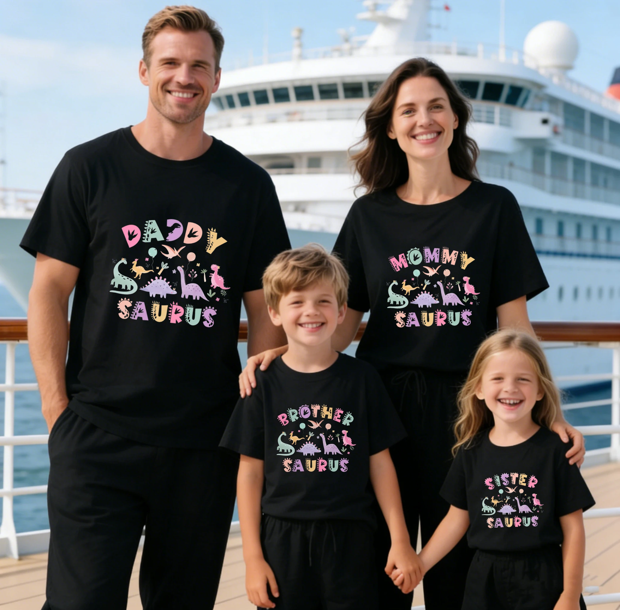 Family Birthday Vacation Matching T-Shirts Dinosaur Daddy Mommy Bro Sis T-Shirts for Parents and Kids Unisex Summer Tshirt Tops