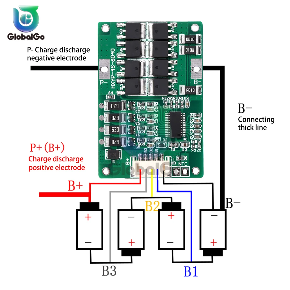 لوحة حماية BMS 4S 3.2V/3.7V بطارية ليثيوم فوسفات الحديد مع توازن لوحدة خلية محرك الحفر