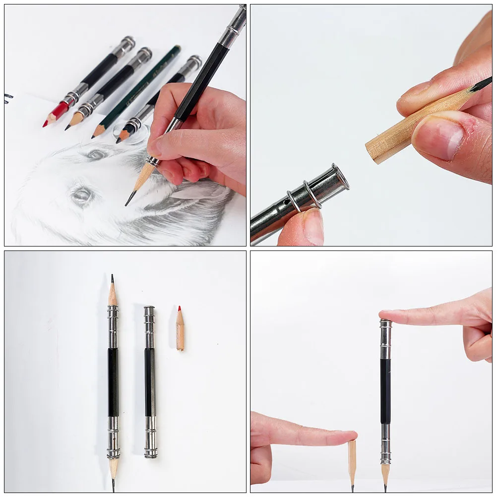 

12pcs Lengthener Stainless Steel Pencil Holder Durable Lightweight For Students Office Home School Art Pencil