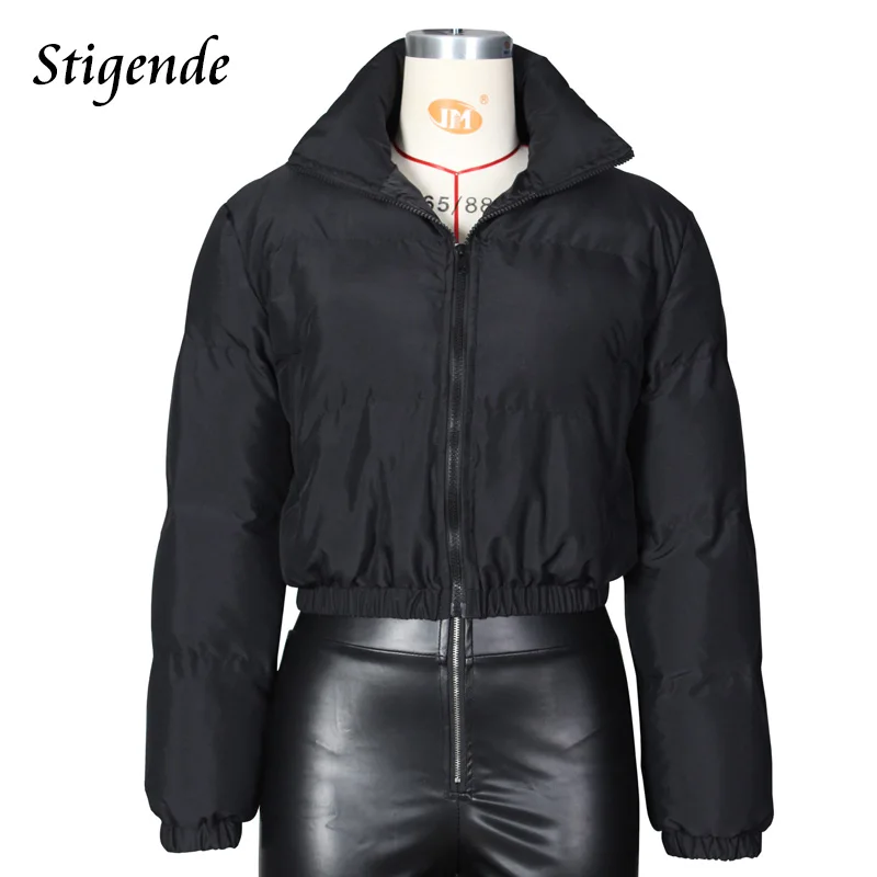 Stigende Cotton Padded Coat Women Patchwork Puffer Parka Outwear Solid Color Winter Warm Zipper Crop Top Jacket Chaqueta Mujer