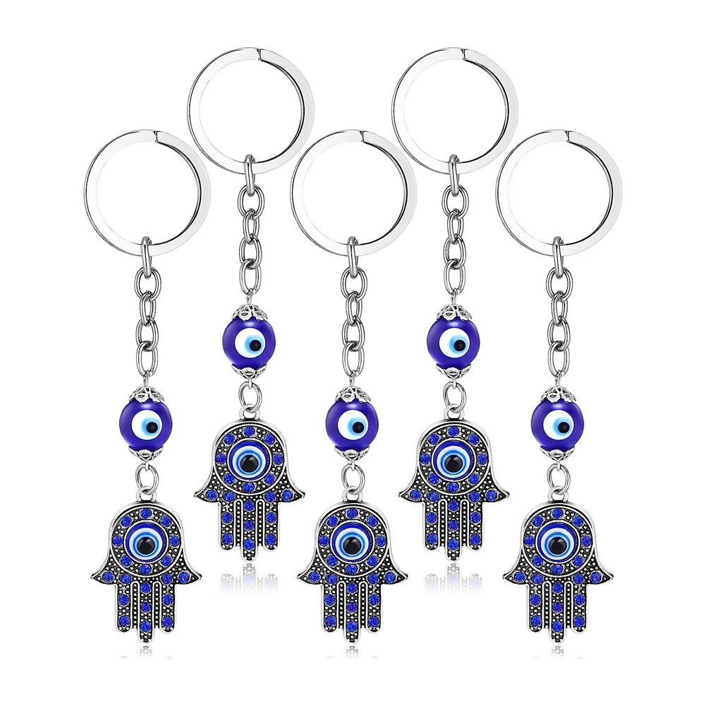 Lucky Blue Eyes Palm Keyring God Eye Fatima's Hand Pendant Keychain Amulet for Good Luck and Protection Jewelry Camera Bag Charm