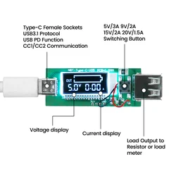 Modulo Trigger di decodifica del protocollo di ricarica rapida 5V/9V/15V/20V PD con Display digitale LCD rilevatore di Tester USB di tipo C