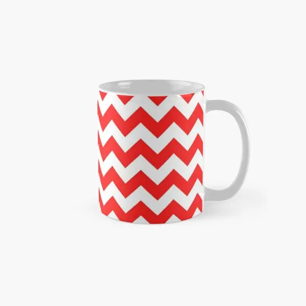 Red Chevron Pattern Classic  Mug Photo Tea Cup Handle Round Printed Gifts Picture Design Drinkware Image Coffee Simple