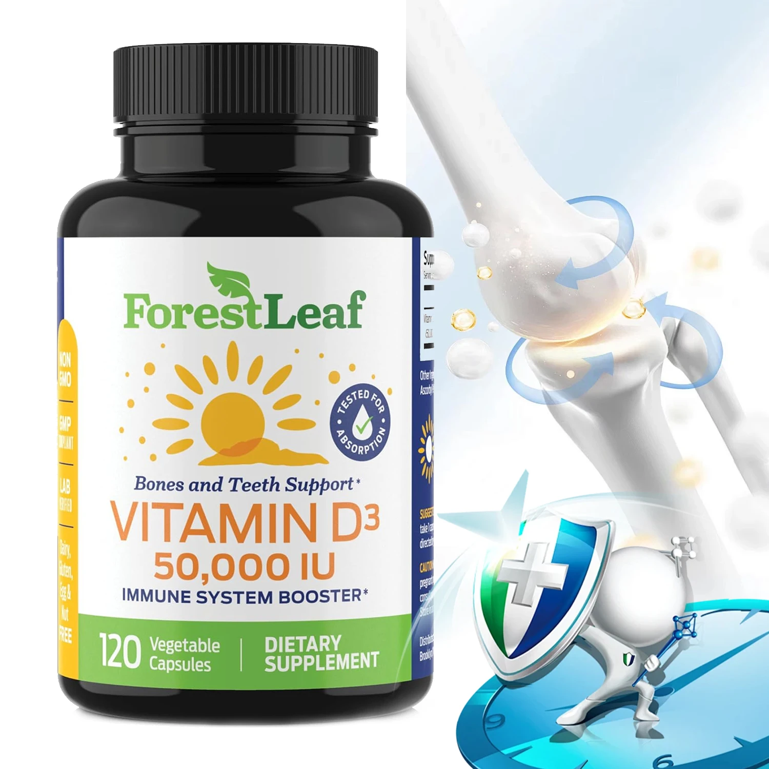 Vitamin D3 Supplement Capsules 50,000 IU - Immune System Booster, Strong Bones & Teeth