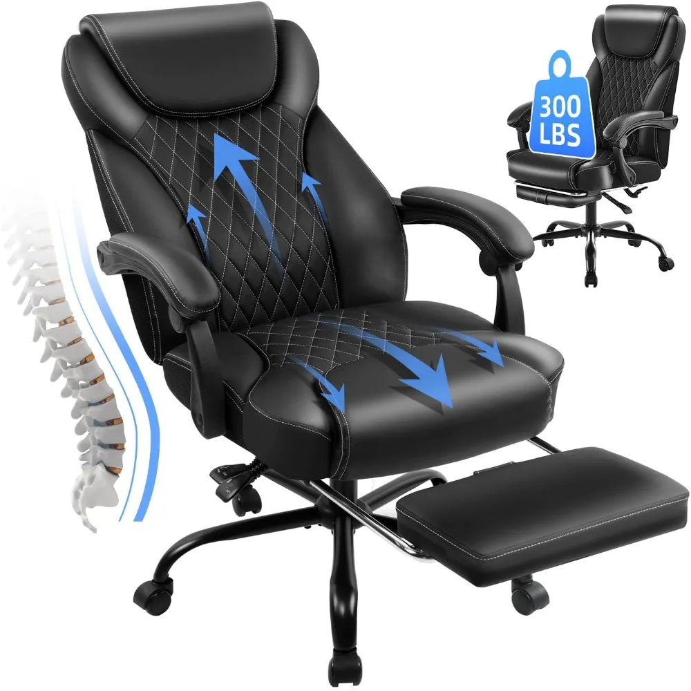 

Office Chair, Big and Tall Office Chair with Foot Rest Ergonomic Chair for Home Desk, Reclining High Back Leather Chairs with Lu
