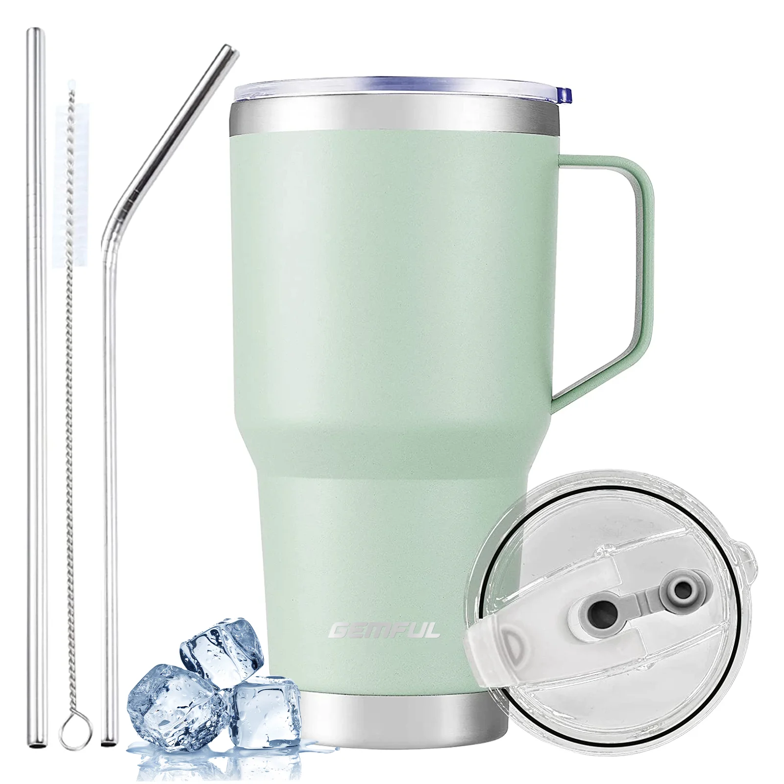 Tasse isotherme à double paroi en acier inoxydable avec poignée en paille, gobelet, couvercle anti-fuite, boissons froides et chaudes, 30oz